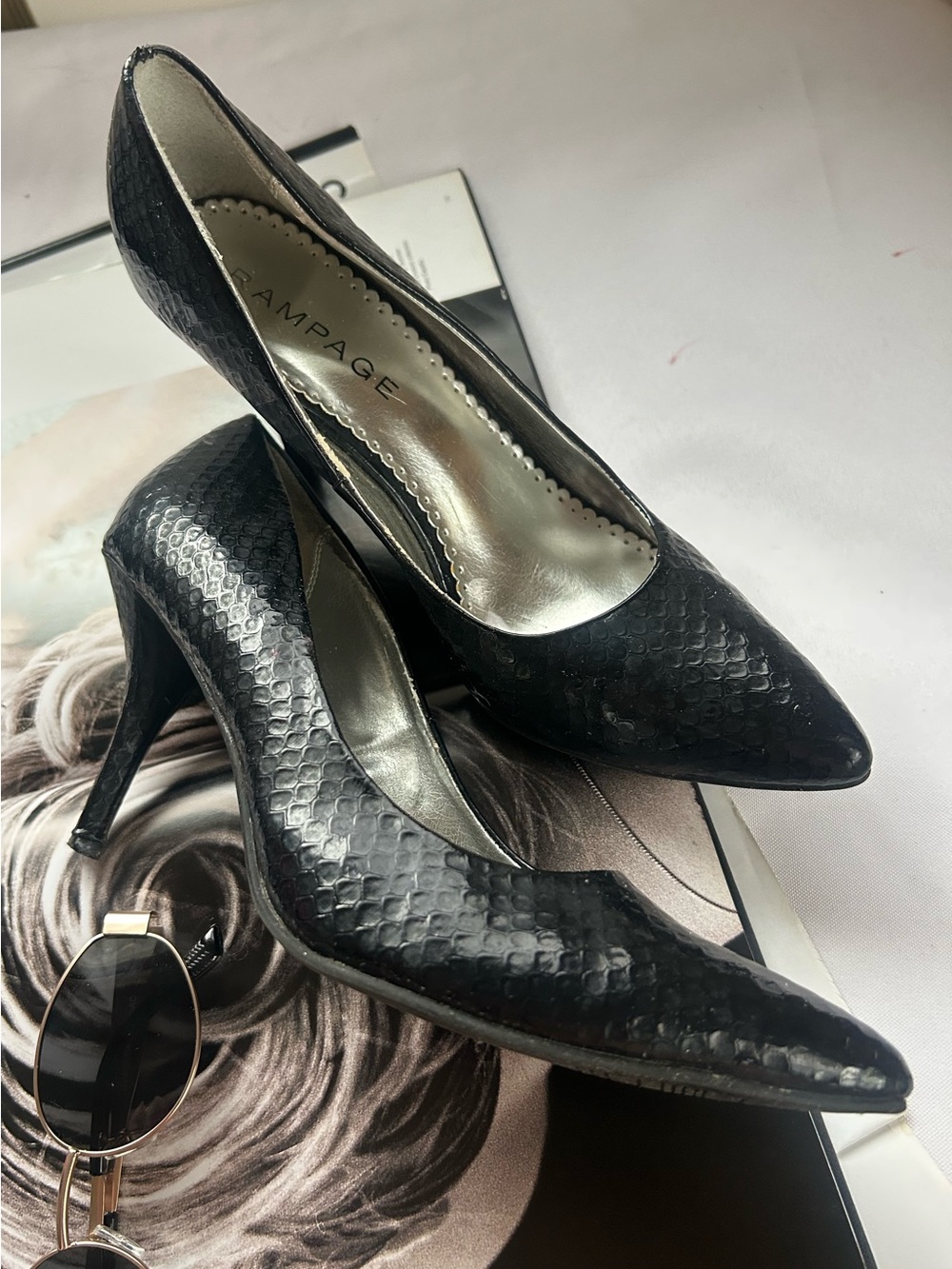 Rampage Hillarie Women's Black Faux-Snake Pointed Toe Pumps 9M